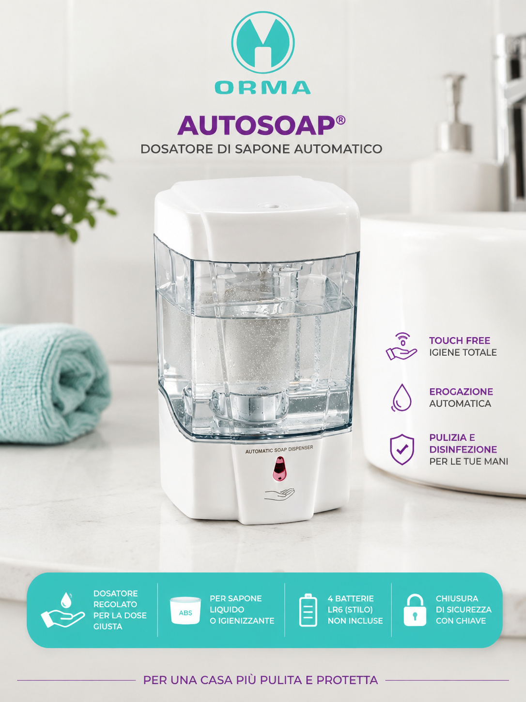 Autosoap Dosatore di sapone completamente “TOUCH FREE”