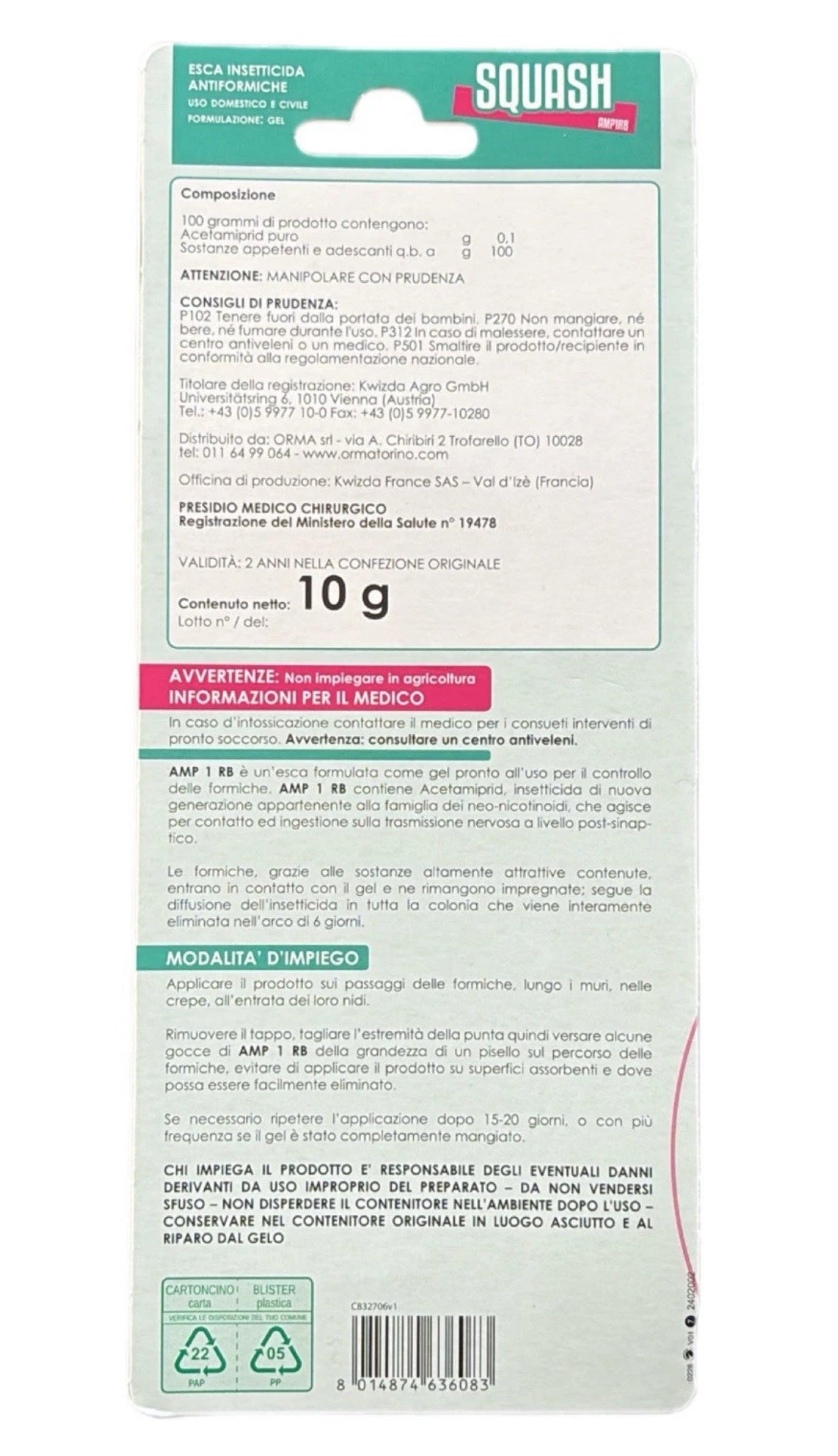 Squash Insetticida Esca gel pronto all'uso formiche