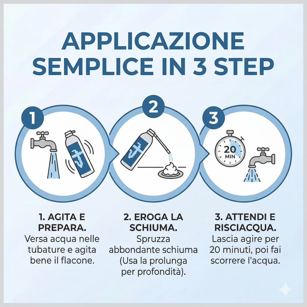 SCHIUMA ATTIVA DALLA GRADEVOLE PROFUMAZIONE PER IL TRATTAMENTO E LA PULIZIA DELLE TUBATURE