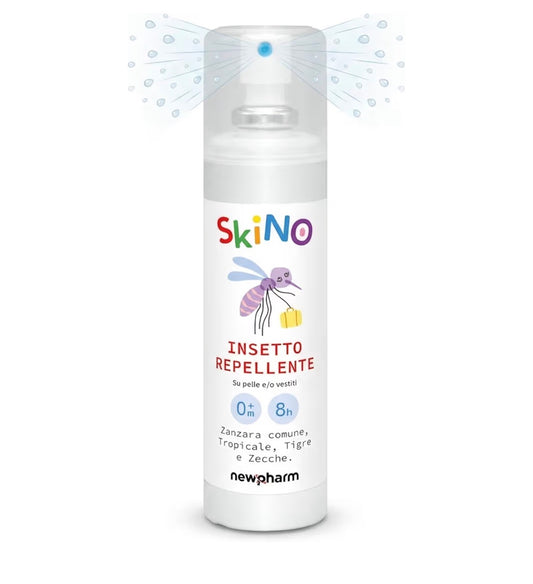 SKINO 
Spray repellente pronto all'uso per zanzare da applicare sui vestiti e sulla pelle.