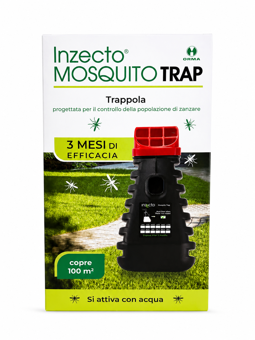 Mosquito trap progettata appositamente per ricreare un ambiente di coltura per le zanzare il più attrattivo possibile e bloccarne lo sviluppo della popolazione.