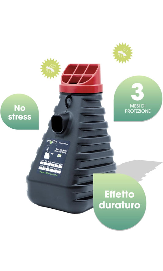 Mosquito trap progettata appositamente per ricreare un ambiente di coltura per le zanzare il più attrattivo possibile e bloccarne lo sviluppo della popolazione.