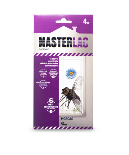 MASTERLAC attira e elimina le mosche.
Si applica in un attimo!  una confezione 4 fiori