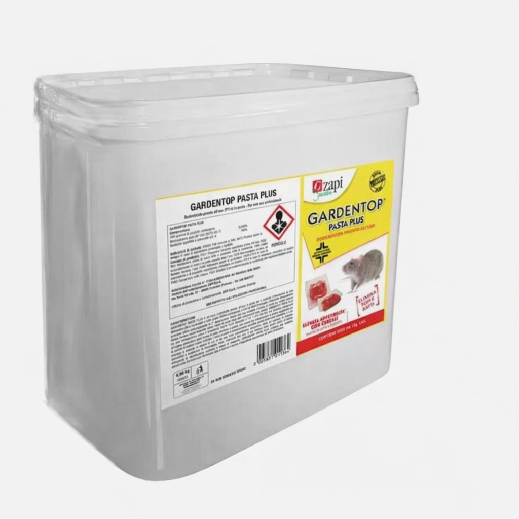 GARDENTOP PASTA PLUS
Rodenticida a base di Bromadiolone pronto all’uso 5kg