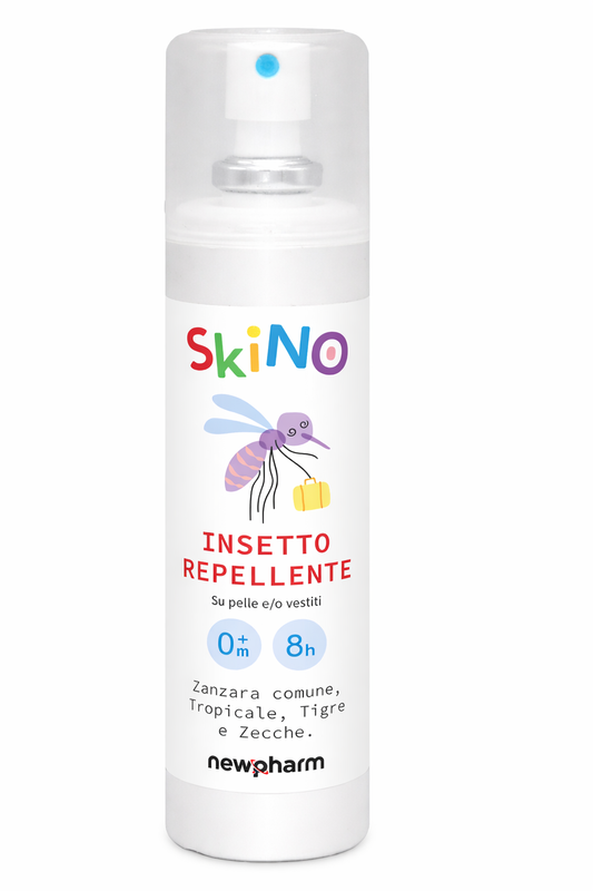SKINO 
Spray repellente pronto all'uso per zanzare da applicare sui vestiti e sulla pelle.